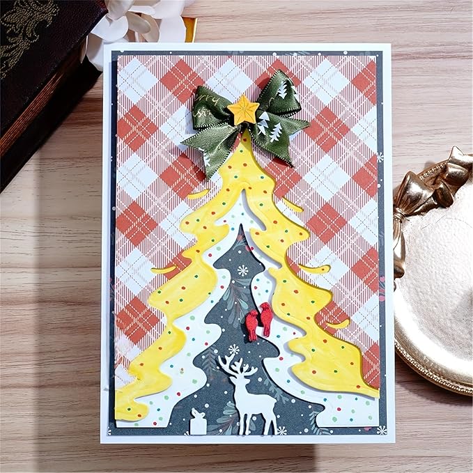 Festivals Metal Cutting Die for Scrapbooking, Christmas Cut Stencils for DIY Scrapbook Photo Album Decorative Paper Card, Card Making Supplies, Embossing (Tree & Fawn 6.1 x 4.2 in)