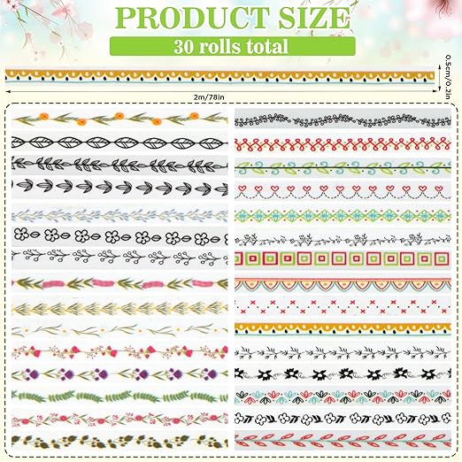 EORTA 30 Rolls Floral Washi Tapes Set, Slim 5mm Plants Masking Tape, Decorative Sticker for Detailed Scrapbooking, Arts, Wrapping, Journaling, Planners, DIY Crafts, 0.19inch Wide