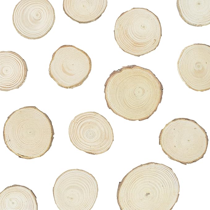 Super Z Outlet Mini Assorted Size Natural Color Tree Bark Wood Slices Round Log Discs for Arts & Crafts, Home Hanging Decorations, Event Ornaments (5-8cm, 20pcs)