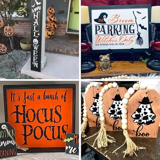 Halloween Stencils for Painting on Wood Door Sign Reusable Large Holiday Stencil for Crafts Canvas Wall Shirts Cookie Drawing Paint Decorating (Halloween Sign)