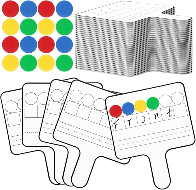 Seajan 18 Pcs Magnetic Paddle Set Education Dry Erase Double Side Handheld Answer Board with Magnetic Counters Discs Phonemic Awareness Phonics Games Toy for Students Kids Teaching Supply (Bright)