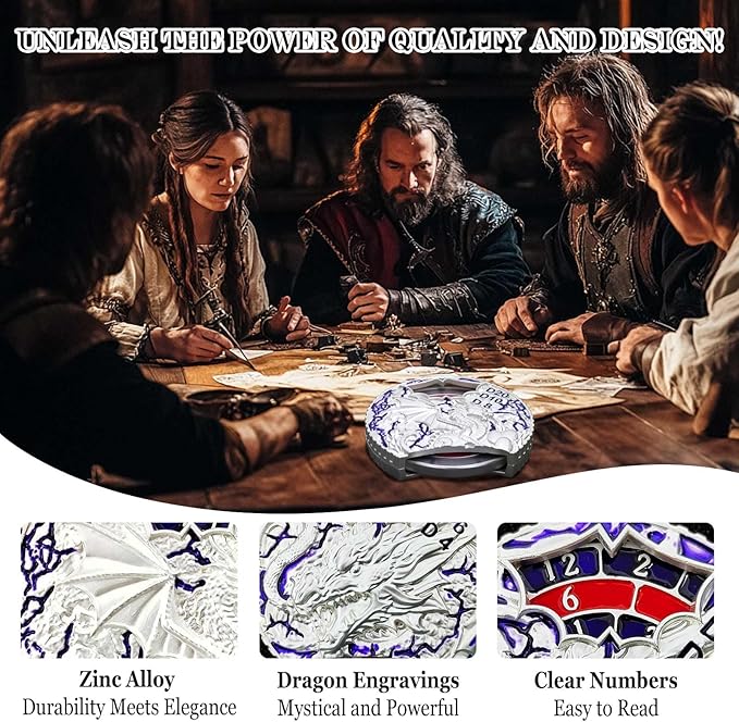 DND Dice Set Roulette: Fidget D4 D6 D8 D10 D10% D12 D20 All in One Metal D&D Spinner Dice - Cool Role Playing Dice Gifts for Dungeons and Dragons TRPG MTG Games Lover Players (Silver)