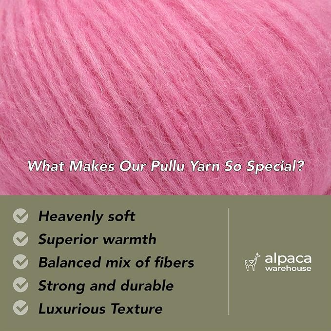 Pullu - Baby Alpaca Merino Wool Yarn Set of 3 Skeins (150 Grams) Worsted Weight - Sourced Directly from Peru - Heavenly Soft and Perfect for Knitting and Crocheting (Cotton Candy)