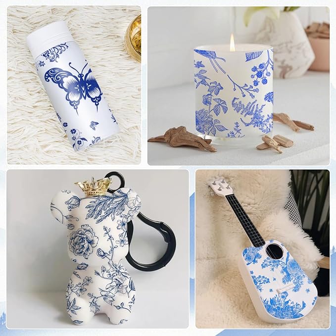 40 Pack 10 Styles Decoupage Paper Napkins, Assorted Blue and White Floral Decorative Decoupage Cocktail Napkins for Birthday Tea Party Wedding Dinner Kitchen Bathroom