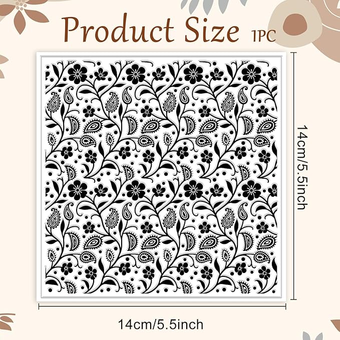 CHGCRAFT Paisley Pattern Polymer Clay Texture Sheet Vines Vintage Flowers Silicone Texture Mat for Polymer Clay Making Earrings Jewelry DIY Crafts 5.5 × 5.5 Inch