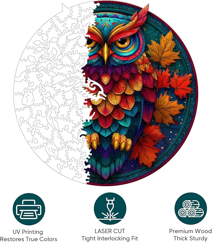 Wooden Puzzles for Adults, Colorful Owl Puzzles 500 Pieces, Unique Shaped Jigsaw Puzzles for Adults and Kids, Birthday Gifts Fun Challenge Family Game 16.5'' x 16.5''
