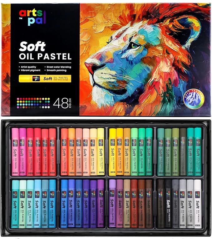 Soft Oil Pastels Set of 48 Vibrant Colors, Smooth and Soft Oil Pastel Crayons for Artists, Beginners, Teachers, Students, Great Blending and Layering for Art Supplies, Art Painting, Drawing