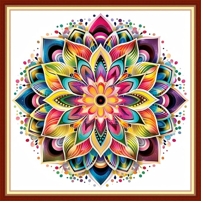 Joyhoor Cross Stitch Kits for Beginners Stamped Cross-Stitch Supplies Needlework preprint Embroidery Kits for Adults DIY Needlepoint Kits Embroidery Patterns 11CT- Magic Mandala 18x18 inchs