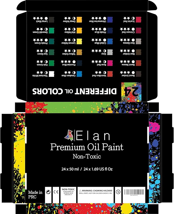 Elan Professional Oil Paint Set, 24 Vibrant Colors Tubes 1.7fl oz, Non-toxic Oil Paints for Canvas Painting, Art Paints for Adults & Artists