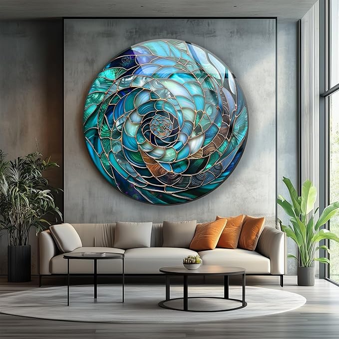 My Photostation.com 24''(60cm) Diameter Ocean Vortex Spiral Round Glass Wall Art Tempered Glass Printing Wall Decor Large Wall Art Wall Hangings