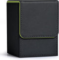 ZLCA Card Deck Box for Trading Cards, MTG YuGiOh Deck Case Holds 100+ Single Sleeved Cards, PU Leather Magnetic Card Storage Box Fits for TCG CCG Magic Game Cards (Black& Green)