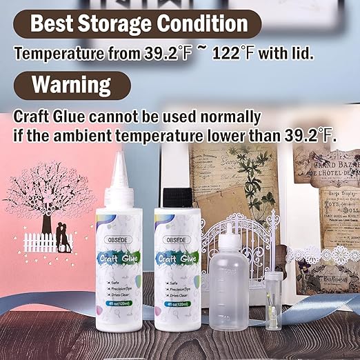 OBSEDE Clear Craft Glue for Crafts, Bundle with 50ml Precision Bottle, 2 Metal Needle Tips, Applicator Cap, and Cleaning Pin (6 Items) - Dries Clear for Paper Crafting Scrapbooking and Card Making
