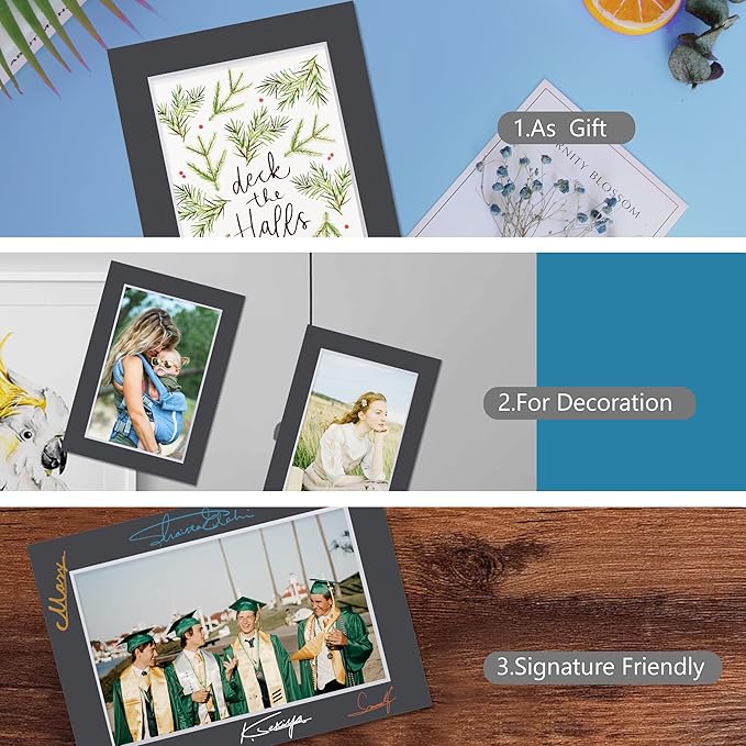 10 Pack Pre-Cut 11 x 14 Black Picture Mats for 8.5x11 Photos - White Core Bevel Cut Frame Matte, Acid Free, Ideal for Frames/Artwork/Prints