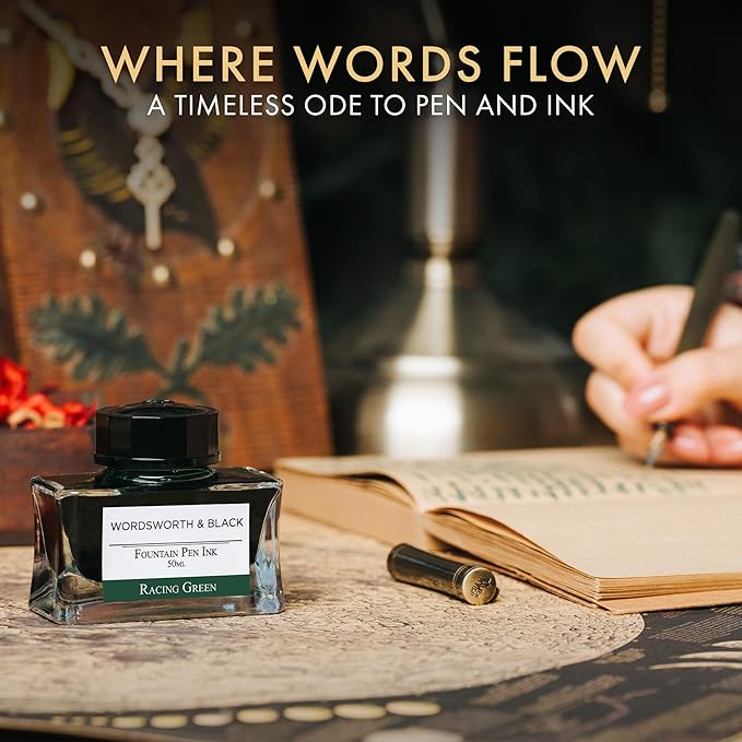 Wordsworth and Black Fountain Pen Ink Bottle (50 ml) Premium Luxury Edition, [Racing Green] Fountain Pens Bottled Ink; Classic Designed Bottle Smooth Flow 50 ml