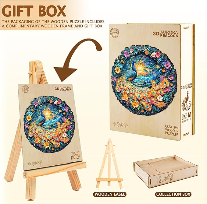 Wooden Puzzles for Adults,Peacock Puzzle, Unique Shaped Wooden Jigsaw Puzzles for Adults, Family Puzzle(11.4 * 11.4 in 200pcs)