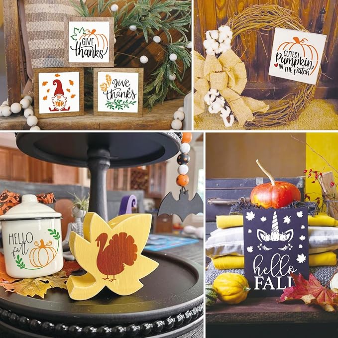 Small Stencils for Painting on Wood Reusable, 3 Inch Reusable Stencil for Craft Ornament Paint Template Stencils for Wall Card Rock Wood Signs Coasters Canvas Home Decor (Fall)