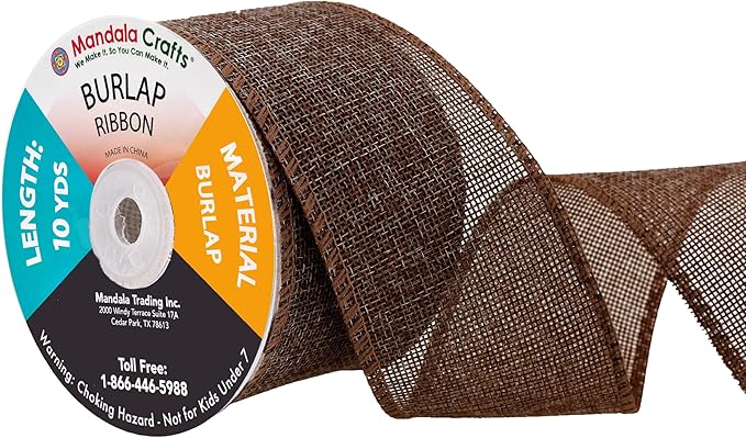 Mandala Crafts Brown Burlap Ribbon 2.5 Inches Wide Jute Ribbons for Crafts - 20 Yds Roll Rustic Burlap Wrap Trim Ribbons for Wreaths Bows Wedding Party Decoration