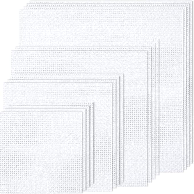 MYFAMIREA 16PCS Cross Stitch Fabric, 4 Sizes White Aida Cloth 14 Count Craft Embroidery Cloth Classic Reserve Cross Stitch for Home DIY Handmade Needlework Embroidery Decoration, 5.9 to 11.8 inch