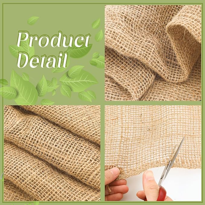 Buryeah 60 Inch x 15 ft Burlap Fabrics Roll Natural Jute Burlap Tree Wraps Protector Winter Frost Plant Blankets Cloth Weed Barrier Fabric Garden Plants for Winter Outdoor Trees Shrubs Party