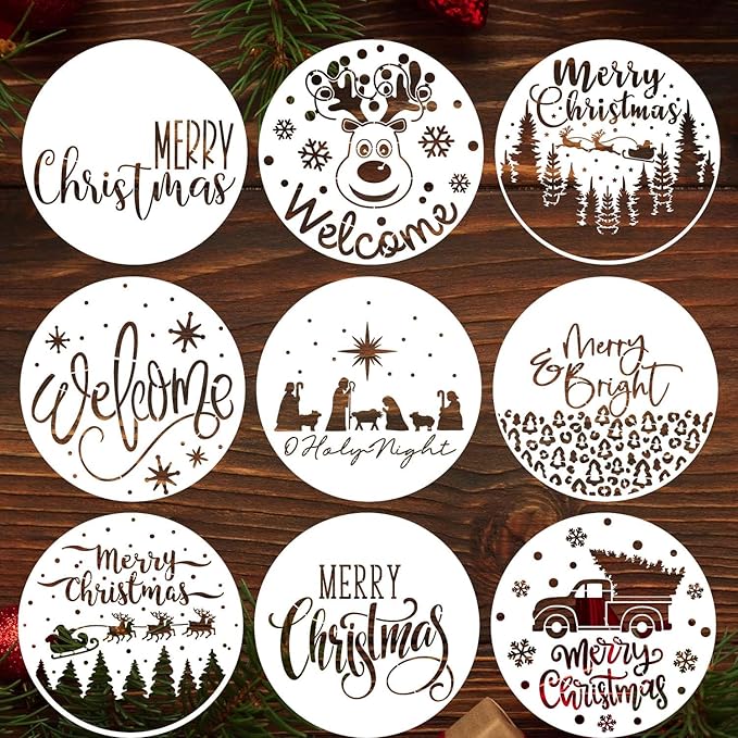 Christmas Stencils for Painting on Wood 12” Merry Christmas Stencil Holiday Stencils Drawing Templates for Door Hanger Porch Wreath Decor
