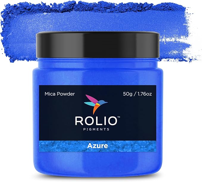 Rolio Premium Mica Powder - Azure (50G / 1.76oz) - 1 Jar of Blue Pigment Powder for Epoxy Resin, Dye, Soap Making, Nail Polish, Paint, Candle Making, Bath Bombs, Slime