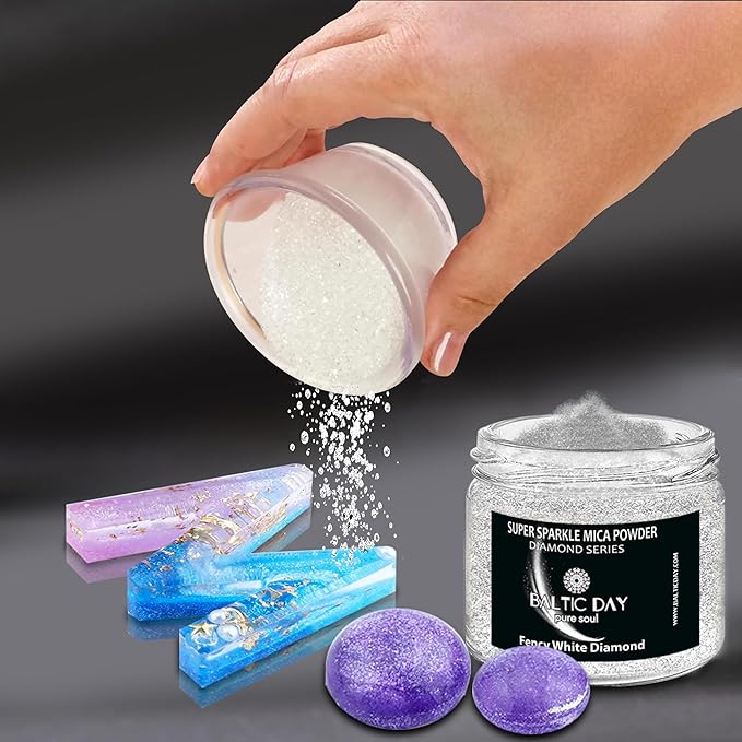 BALTIC DAY - Diamond Dust for Crafts [ Fancy White ] - Sparkle Glitter Mica Powder - Resin Glitter - White Mica Powder for Epoxy Resin - Shimmer Pigment - Diamond Crystal Dust