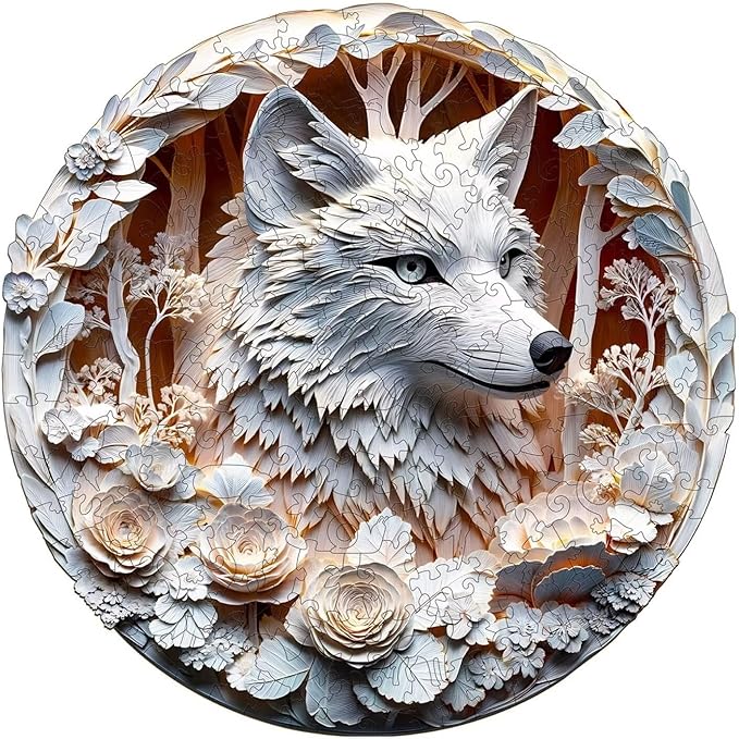Wooden Puzzles Adults, 3D Wolf Wooden Puzzles 200 Pieces, Unique Animal Shaped Wood Challenging Jigsaw Puzzles Gifts for Adults, 11.4x11.4in