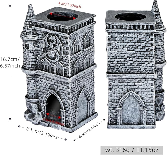 D&D Castle Dice Tower for All Dice Sizes, 3D Resin Rolling Trays, Fantasy Tabletop Game Accessories, Dragon Dice Tower Portable, Perfect for DND RPG, Gifts for Player (Dice Not Included)