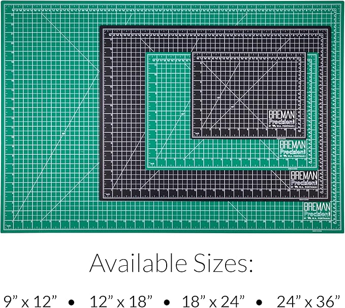 Breman Precision 18x24 Inch Self Healing Cutting Mat - 2-Sided 5-Ply PVC Green/Black Cutting Mats for Crafts, Sewing, Quilting and DIY Projects - Durable and Non-Slip Design with Precise Grid Lines