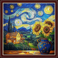 Dimensean Stamped Cross Stitch Kits Full Range of Embroidery Patterns Starter Kits for Beginners Adult or Kids DIY Cross Stitches Needlepoint Kits 11CT- Van Gogh Starry Sky Sunflower 18x18 inch