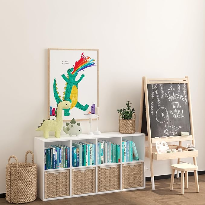 Wooden 8 Cube Storage Organizer with Closed Back Panel,White Shelf Heavy Duty Cubby Storage Organizer with Compartments for Living,Display Shelf,Bookshelf (White, 8-Cube)