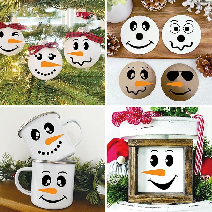 25pcs Christmas Snow Man Face Stencils for Crafts Reusable Drawing Stencil Small Ornament Stencils for Painting on Wood Christmas Balls Wall Home Decorations(25 Snowface 3in)