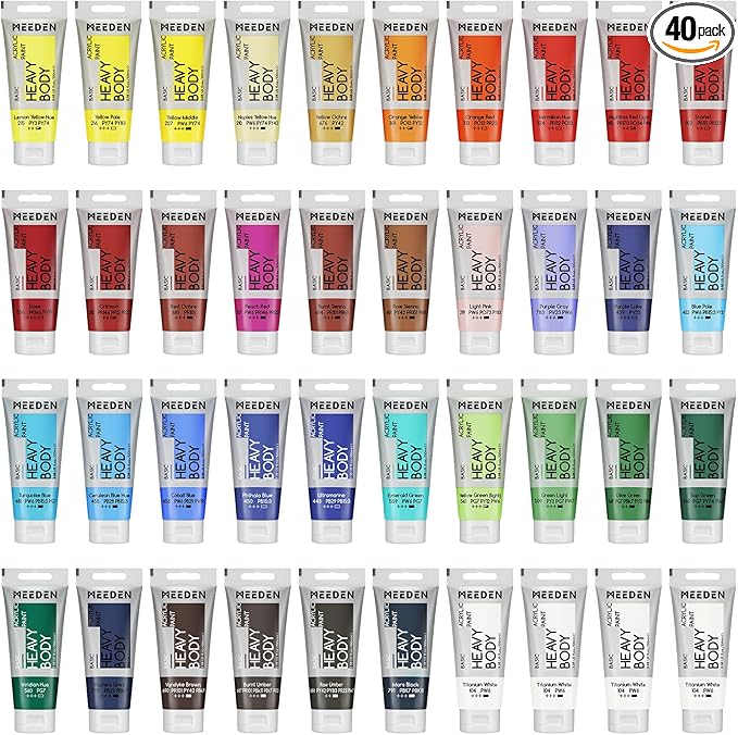 MEEDEN Acrylic Paint Set: 100ml/3.38oz x 40 Tubes - Heavy Body Acrylic Paint Set including 36 Colors & 4 x Titanium White