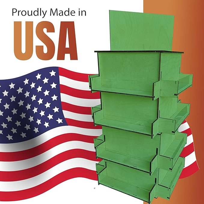 TORCHED DISPLAYS 4-Sided Rotating Display Stand - Craft Shows, Trade Shows, Markets - Small & Medium-Sized Items like Stickers, Postcards, Coasters, Note Pads, Napkins, Easy to Assemble (Green)