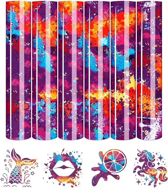 Tintnut Dark Red Splash Heat Transfer Vinyl - 6 Sheets 10"x12"Watercolor HTV Patterned HTV Iron On Vinyl for T-Shirts Hats Clothes,for Cricut & Silhouette Cameo