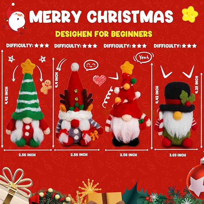 MAGIMUSE Needle Felting Kit, Needle Felting Starter Kit with Basic Felt Tools, Christmas Gnome Needle Felting Kit for Beginners, DIY Wool Needle Felting Supplies for Christmas Festival Crafts
