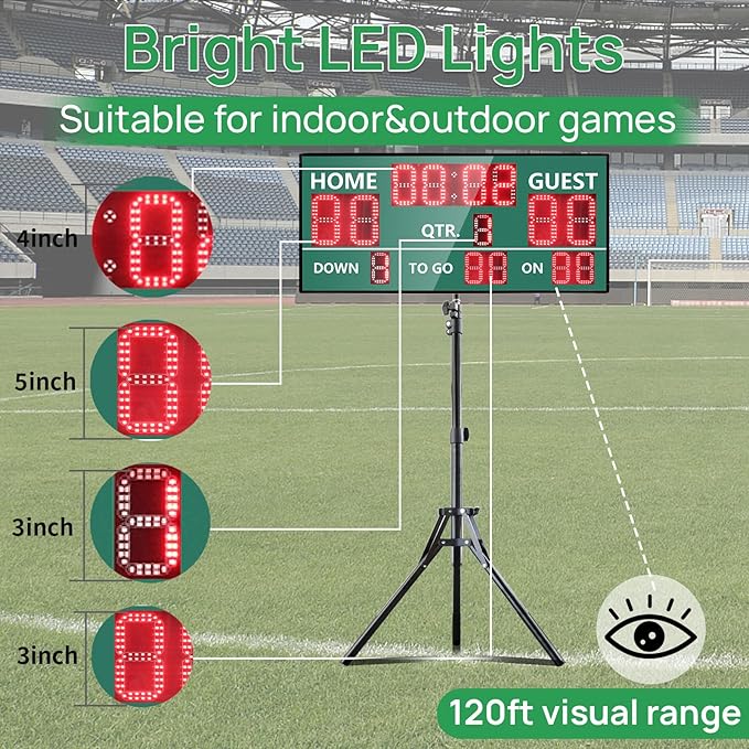 YZ LED Wireless Football Scoreboard, Electronic Scoreboard with Remote, Digital Scoreboard Football Score Keeper for Outdoor/Football Training/American Football Games/Rugby Ball
