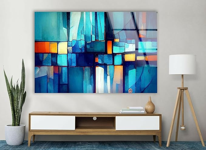 My Photostation.com Round 24'' Blue Vibrant Stained Glass Wall ArtTempered Glass Printing Wall Decor Large Wall Art Wall Hangings