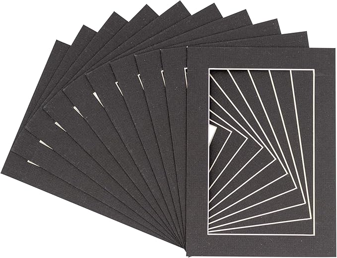6x8 Mat for 8x10 Frame - Precut Mat Board Acid-Free Textured Black 6x8 Photo Matte for a 8x10 Picture Frame, Premium Matboard for Family Photos, Show Kits, Art, Picture Framing, Pack of 100 Mats