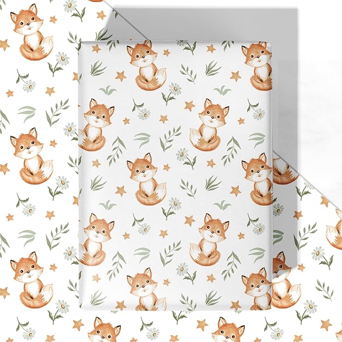WRAPLULU Fox Wrapping Paper - 4 Jumbo Sheets, 28 * 40 Inches - Woodland Christmas Gift Wrap with Stars Floral and Leave, Perfect for Xmas, Birthdays, Baby Showers, Weddings