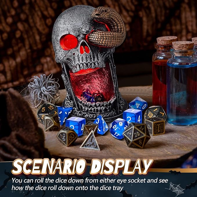 Dice Tower Skull Dice Tower Dice Roller with LED Light Dice Skull for Tabletop Roleplaying Game, Included Button Battery