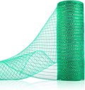 Anivia Deco Mesh Ribbon, 10inch x 30 Feet Each Roll Metallic Foil Mesh Ribbon for Wreaths Swags, Holloween, and Christmas Tree Decoration (Green/Green Foil)
