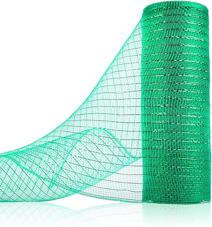 Anivia Deco Mesh Ribbon, 10inch x 30 Feet Each Roll Metallic Foil Mesh Ribbon for Wreaths Swags, Holloween, and Christmas Tree Decoration (Green/Green Foil)