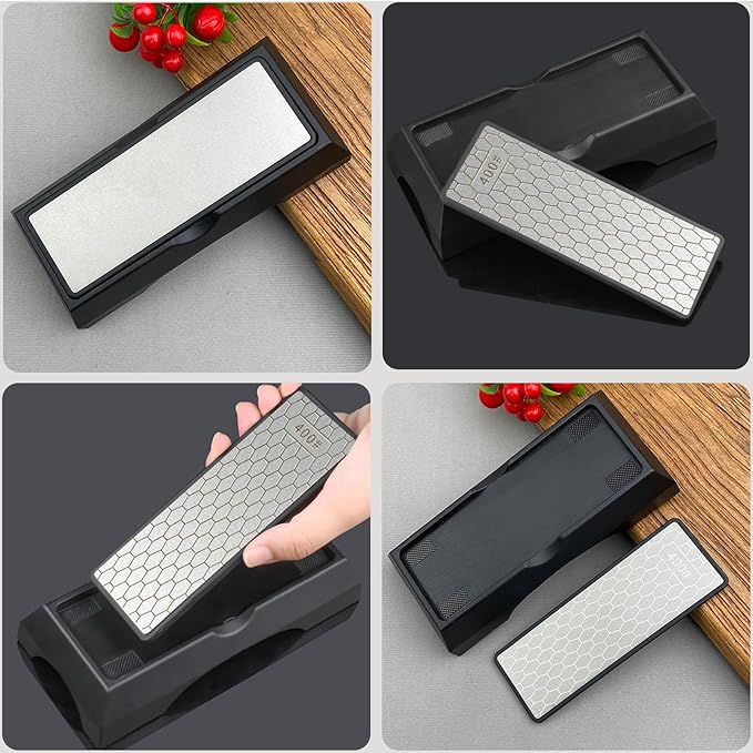 Diamond Sharpening Stone Set, Knife Sharpener Stone, Double-sided Coarse 400 / Fine 1000# | Extra Fine 3000 Grit, 2 Sizes Whetstone Tool with Non-Slip Base, Diamond Plate Honing Stone, Hone Sharpener
