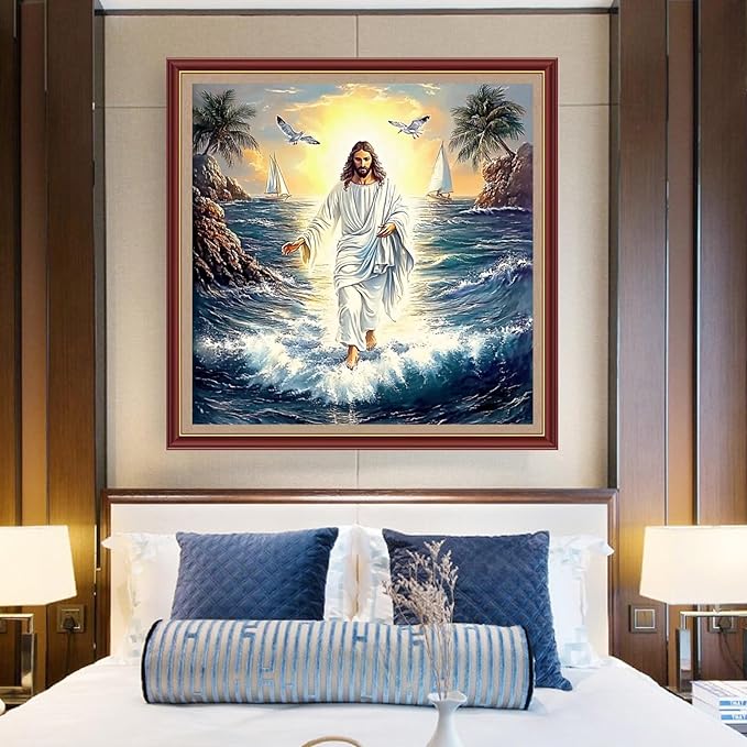 DMCXART Counted Cross Stitch Kits for Adults Needlepoint Kits Unprinted Cross Stitching Embroidery Kit 11CT Cross Stitch Supplies-The Radiant Jesus 18x18 inch
