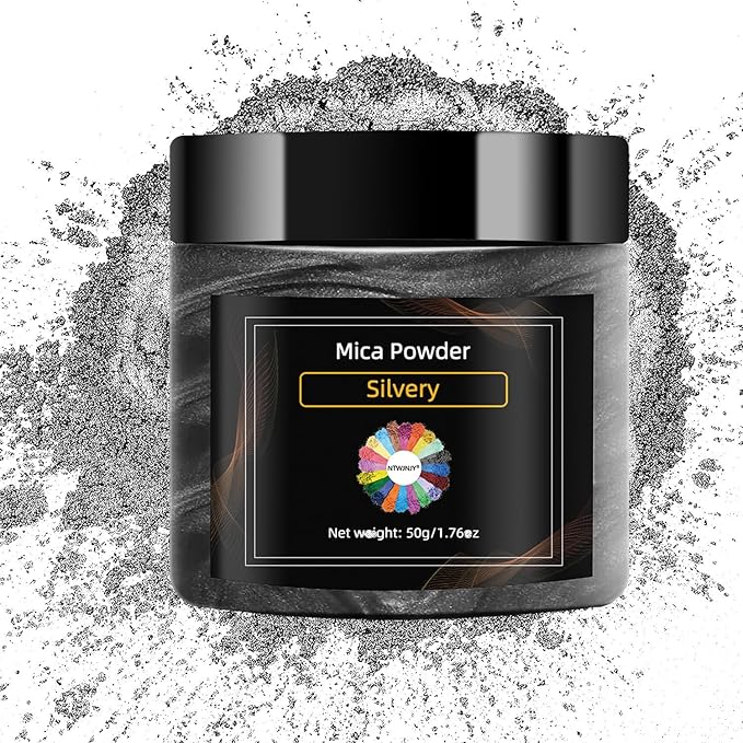 Silvery Mica Powder for Epoxy Resin，Natural Shimmer Mica Powder Used for Coloring car Spray Paint, Candles, soap, Eye Shadow, Lip Gloss, Nail Polish(50g/1.7oz)