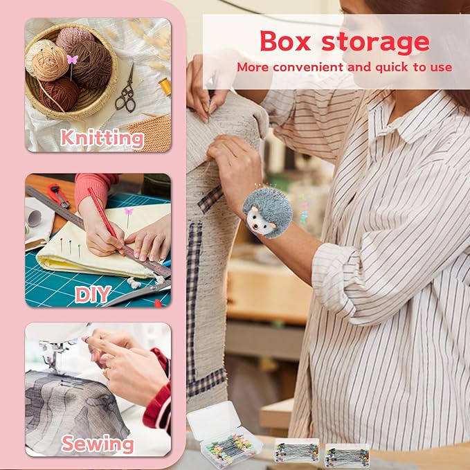 Wrist Pins Cushions for Sewing, 200PCS Sewing Pins, Cute Pin Cushion Wrist Pin Cushion with Elastic Strap, Sewing Products Colored for Handicrafts DIY Sewing