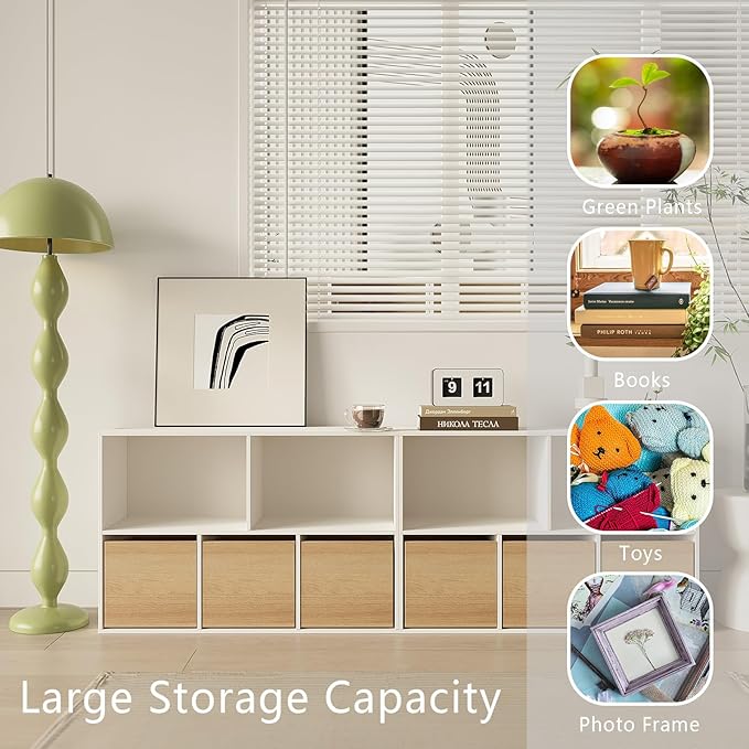 Wood Storage Organizer Drawer, 2 PCS 11x 11x 10Inch Wooden Bins Box for Home Books Clothes Toy Modular Open Cubby Storage System - Office Bookcase Closet Shelves,Natural Oak