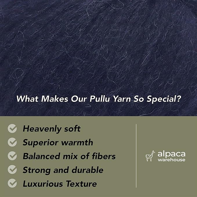 Pullu - Baby Alpaca Merino Wool Yarn Set of 3 Skeins (150 Grams) Worsted Weight - Sourced Directly from Peru - Heavenly Soft and Perfect for Knitting and Crocheting (Navy Blue)