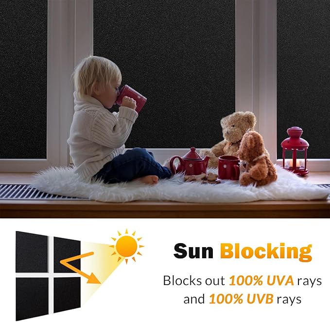 rabbitgoo Blackout Window Film, Sun Heat Blocking Privacy Cover for Glass, Removable Opaque Room Darkening Dark Black Out Window Covers Tint Shades for Home Day Sleep Light Blocker 11.8 x 157 Inches